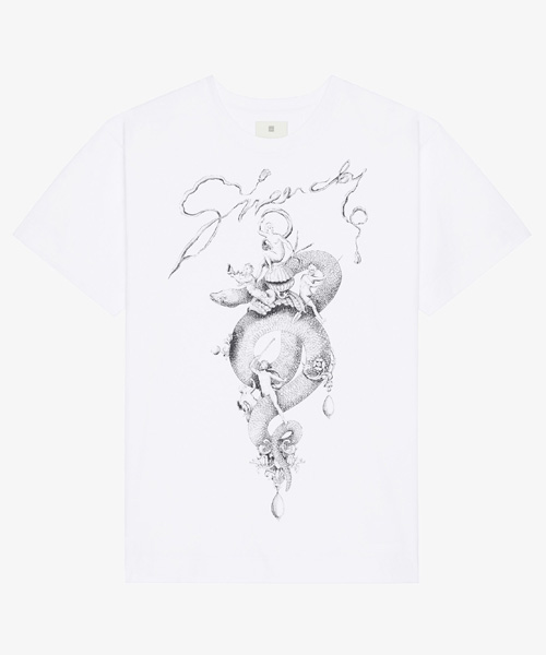 샹들리에 스네이크 프린트 코튼 티셔츠