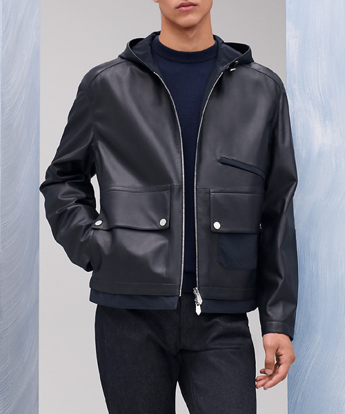 레더 디테일 리버시블 집업 후드 자켓