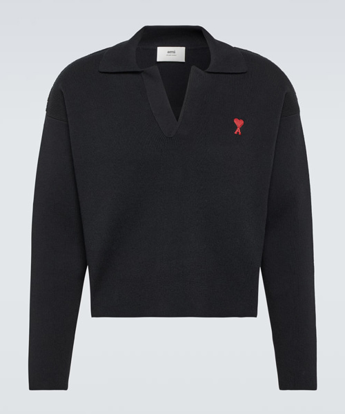 스몰 하트 로고 롱 슬리브 니트 폴로