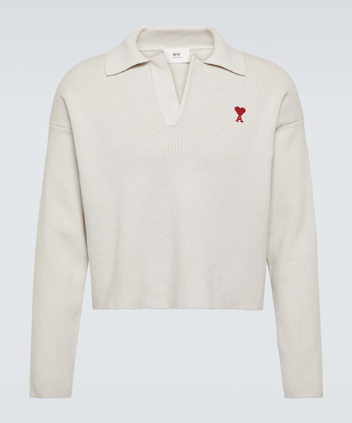 스몰 하트 로고 롱 슬리브 니트 폴로