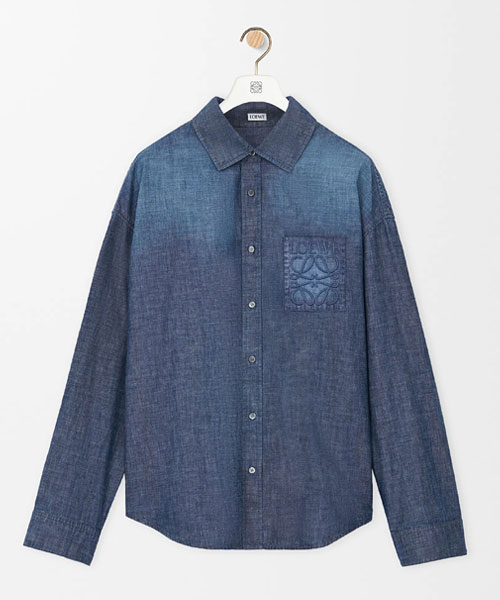 로고 자수 코튼 데님 셔츠