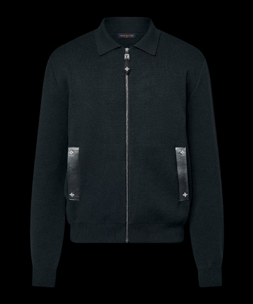 니트 블루종 위드 레더 디테일