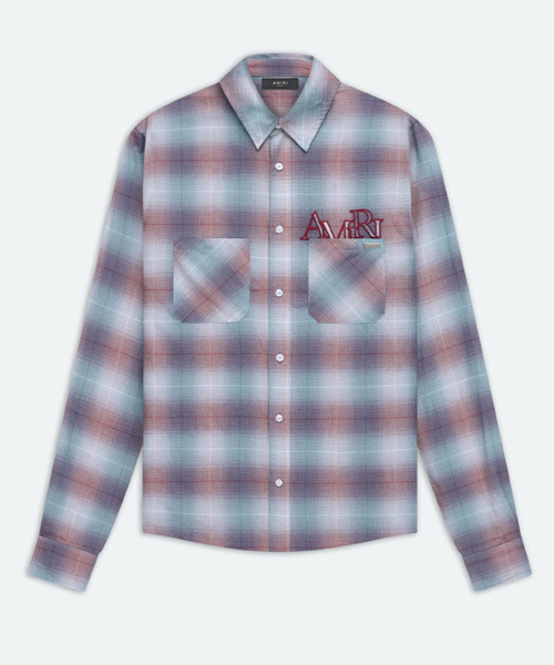 로고 자수 체크 플란넬 셔츠
