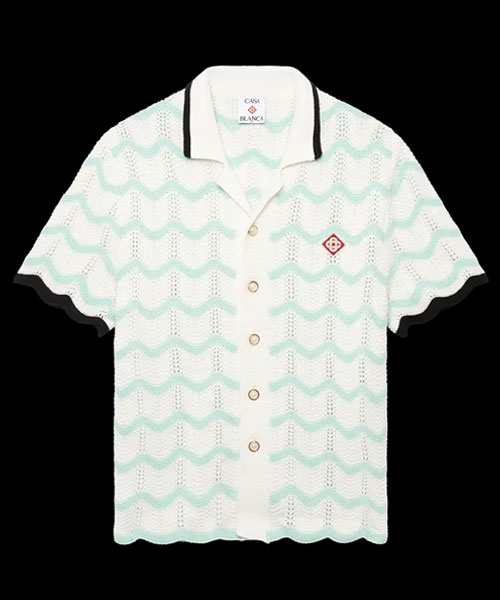 그라에디션 웨이브 코튼 크로셰 숏 슬리브 셔츠