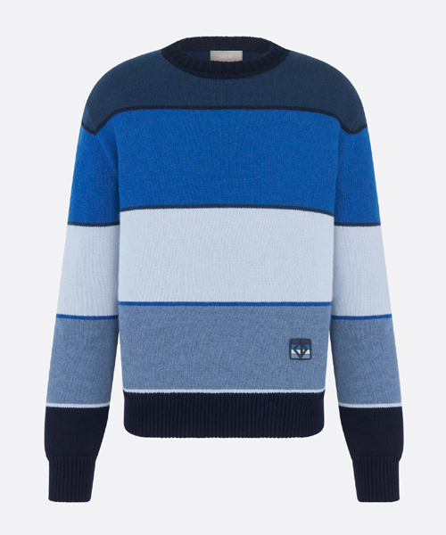 블루 캐시미어 코튼 저지 스웨터