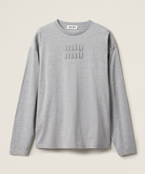 로고 자수 롱 슬리브 코튼 티셔츠