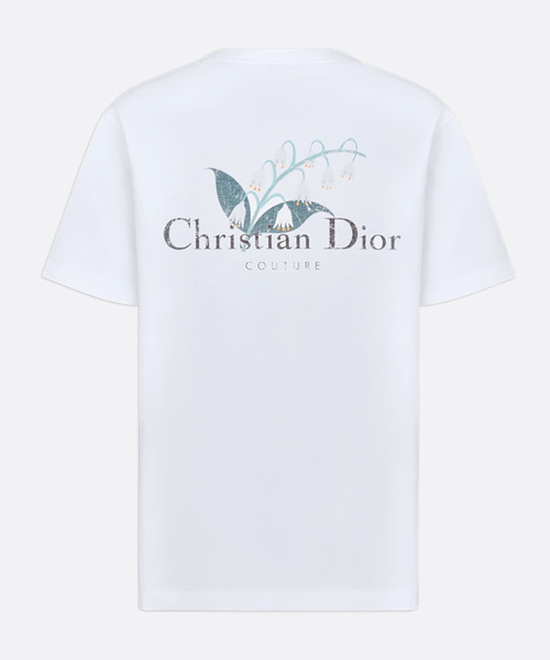 화이트 코튼 저지 은방울꽃 캐주얼 핏 티셔츠