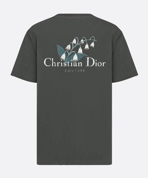 화이트 코튼 저지 은방울꽃 캐주얼 핏 티셔츠