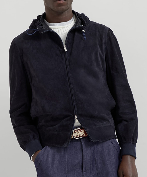 스웨이드 후드 집업 니트 자켓