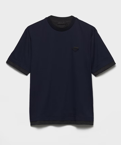 삼각 로고 패치 레이어드 숏 슬리브 티셔츠