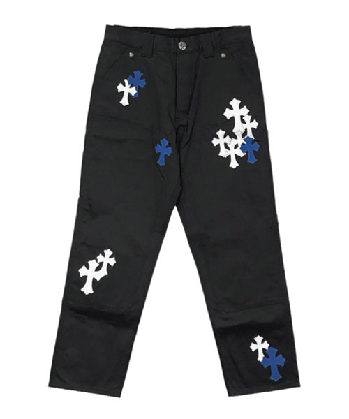 레더 크로스 패치 데님 팬츠