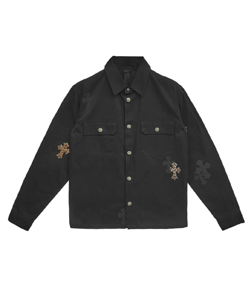 레오파드 크로스 패치 셔츠 자켓