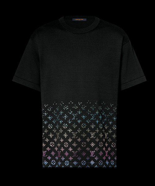 모노그램 그라디언트 엠벨리시드 숏 슬리브 크루넥