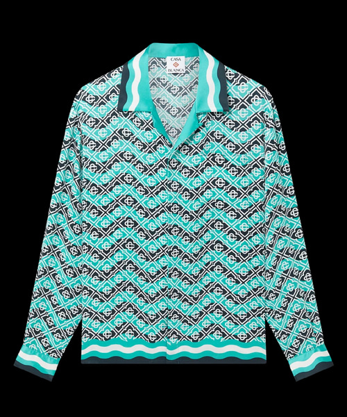 모노그램 웨이브 롱 슬리브 실크 셔츠