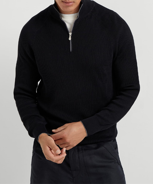 코튼 ENGLISH RIB 하프 집업 스웨터