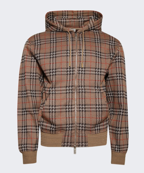 자카드 체크 후드 자켓