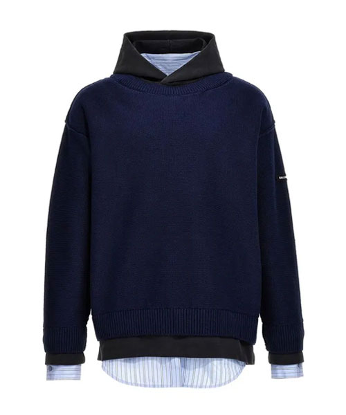 레이어드 후드 울 스웨터