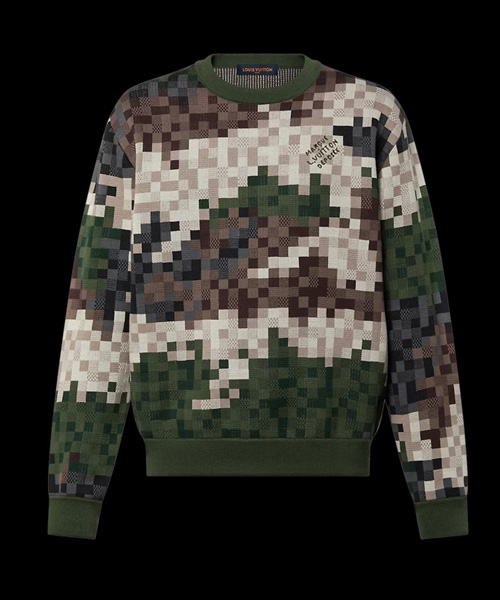 다미에 자카드 코튼 스웨터