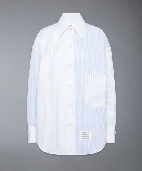 포플린 핀스트라이프 유니버시티 슈퍼사이즈 롱 슬리브 셔츠