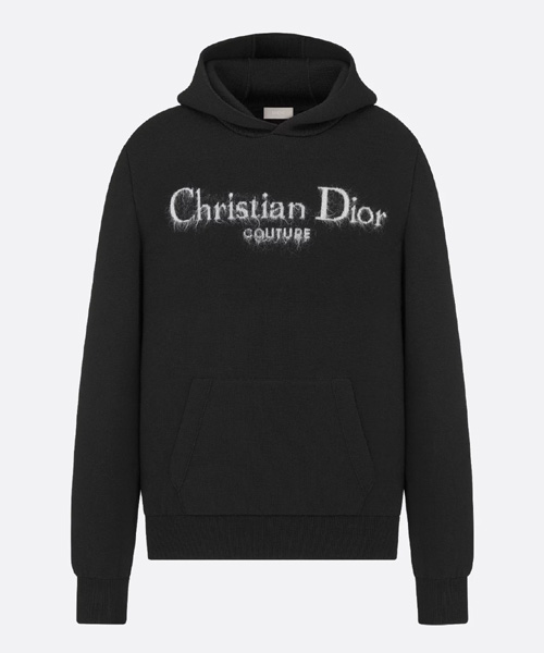 블랙 울 블렌드 후드 스웨트셔츠