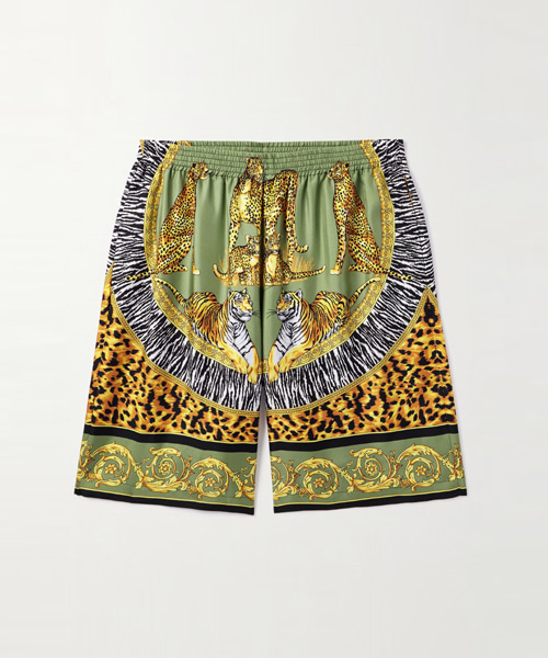 스트레이트 레그 프린트 실크 트윌 쇼츠