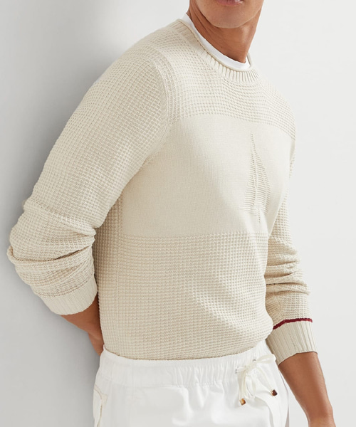 와플 스티치 코튼 스웨터