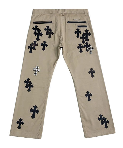 블랙 & 체커보드 크로스 패치 치노 팬츠