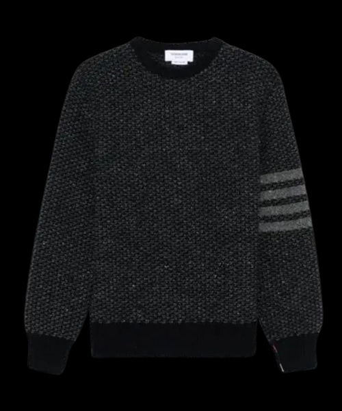 토날 사선 스트라이프 트위드 라운드 넥 니트