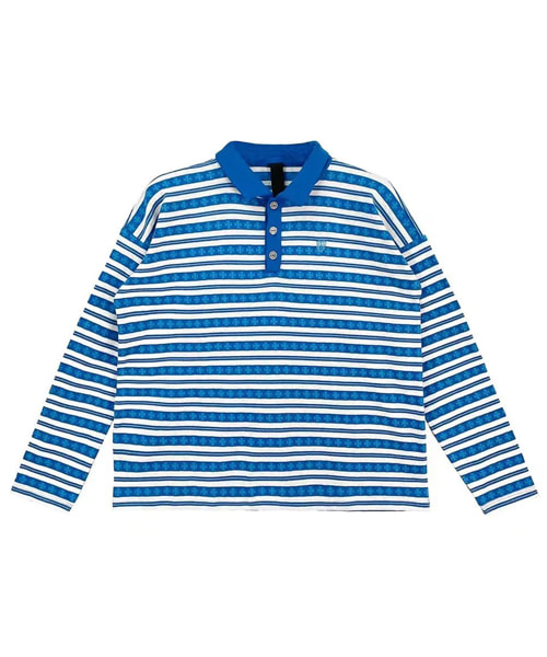 크로스 실버 버튼 롱 슬리브 폴로셔츠