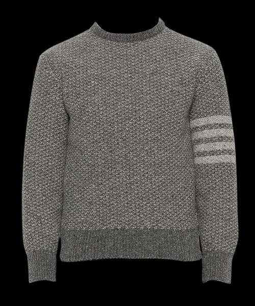 토날 사선 스트라이프 트위드 라운드 넥 니트
