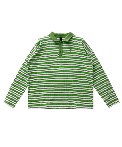 크로스 실버 버튼 롱 슬리브 폴로셔츠