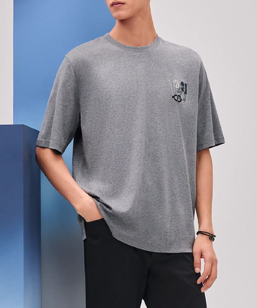 PUZZLE 가죽 디테일 코튼 티셔츠