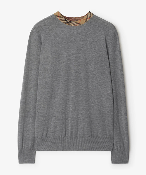 체크 트리밍 울 스웨터