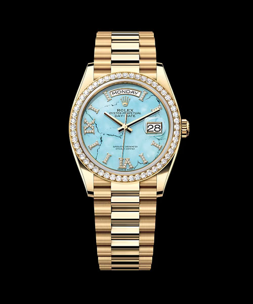 데이데이트 (옐로우 골드 / 다이아몬드 베젤 / 아이스 블루 다이얼 커스텀) 36mm