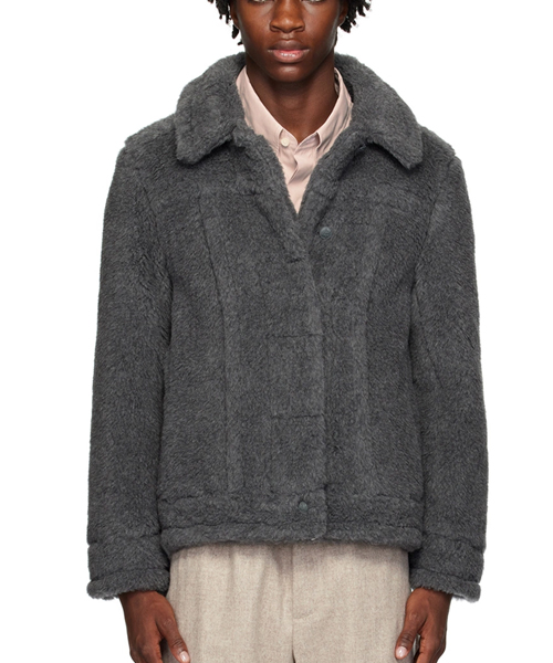 알파카 버진 울 블렌드 플리스 숏 퍼 자켓