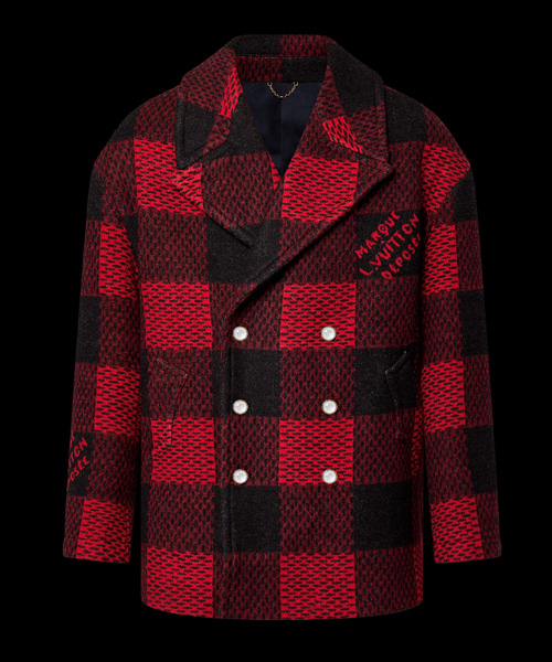 타탄 체크 더블 브레스트 캐시미어 울 실크 블렌드 코트