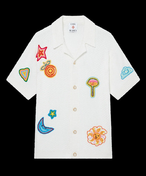 모티프 숏 슬리브 크로셰 셔츠