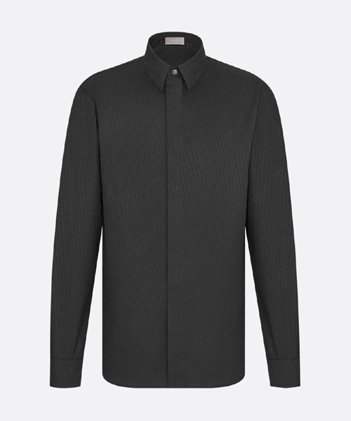 블랙 코튼 자카드 셔츠