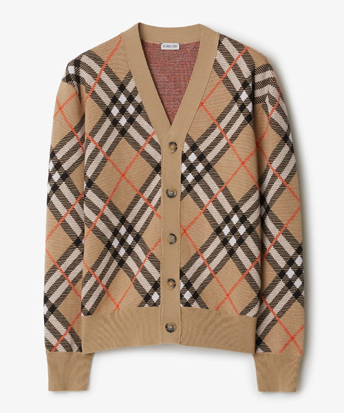 체크 울 모헤어 블렌드 가디건