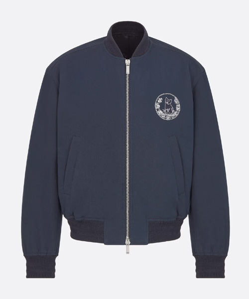 네이비 블루 코튼 블렌드 봄버 재킷