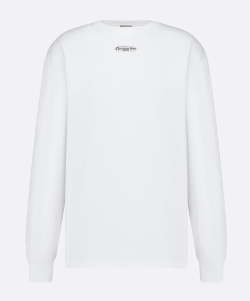 화이트 코튼 저지 라벨 롱 슬리브 티셔츠