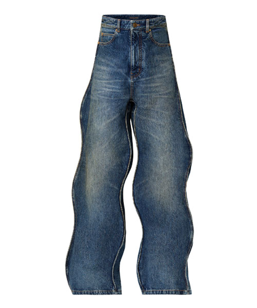 워시드 웨이비 데님 팬츠 인디고