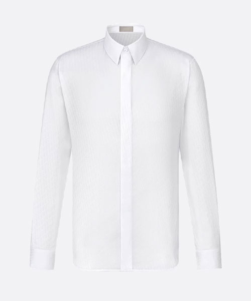 화이트 코튼 자카드 셔츠