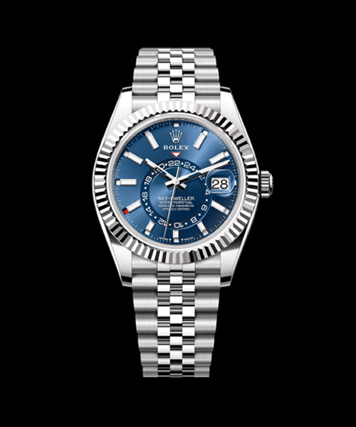 스카이 드웰러 (스틸 / 플루티드 베젤 / 쥬빌리 / 블루 다이얼) 42mm