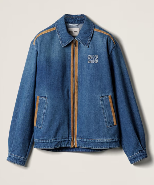 데님 가죽 블루종 자켓