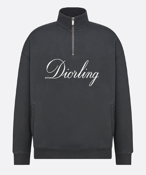 블랙 코튼 플리스 지퍼 칼라 스웨트셔츠