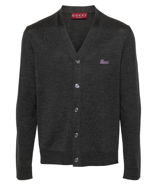 로고 자수 울 가디건