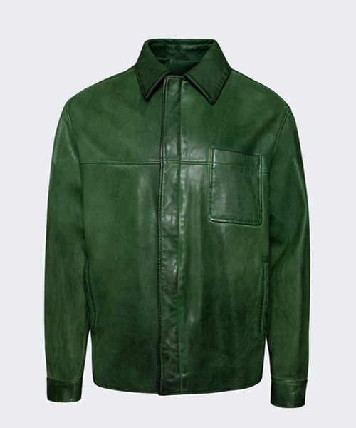 시그니처 자수 가죽 오버셔츠