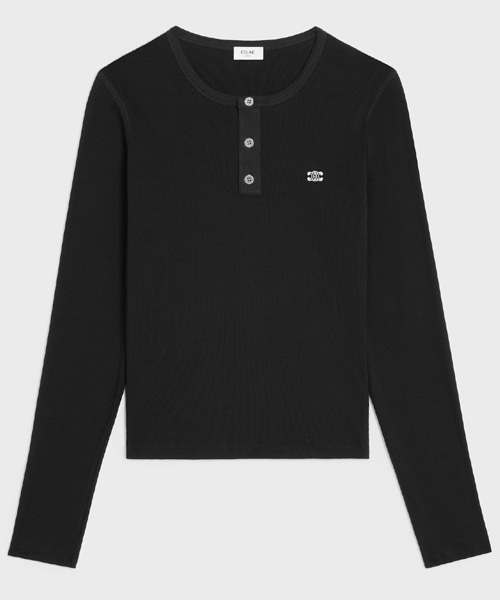 리브드 코튼 저지 롱 슬리브 티셔츠