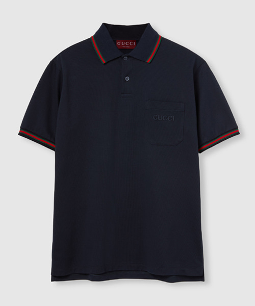 자수 스트레치 코튼 폴로 셔츠